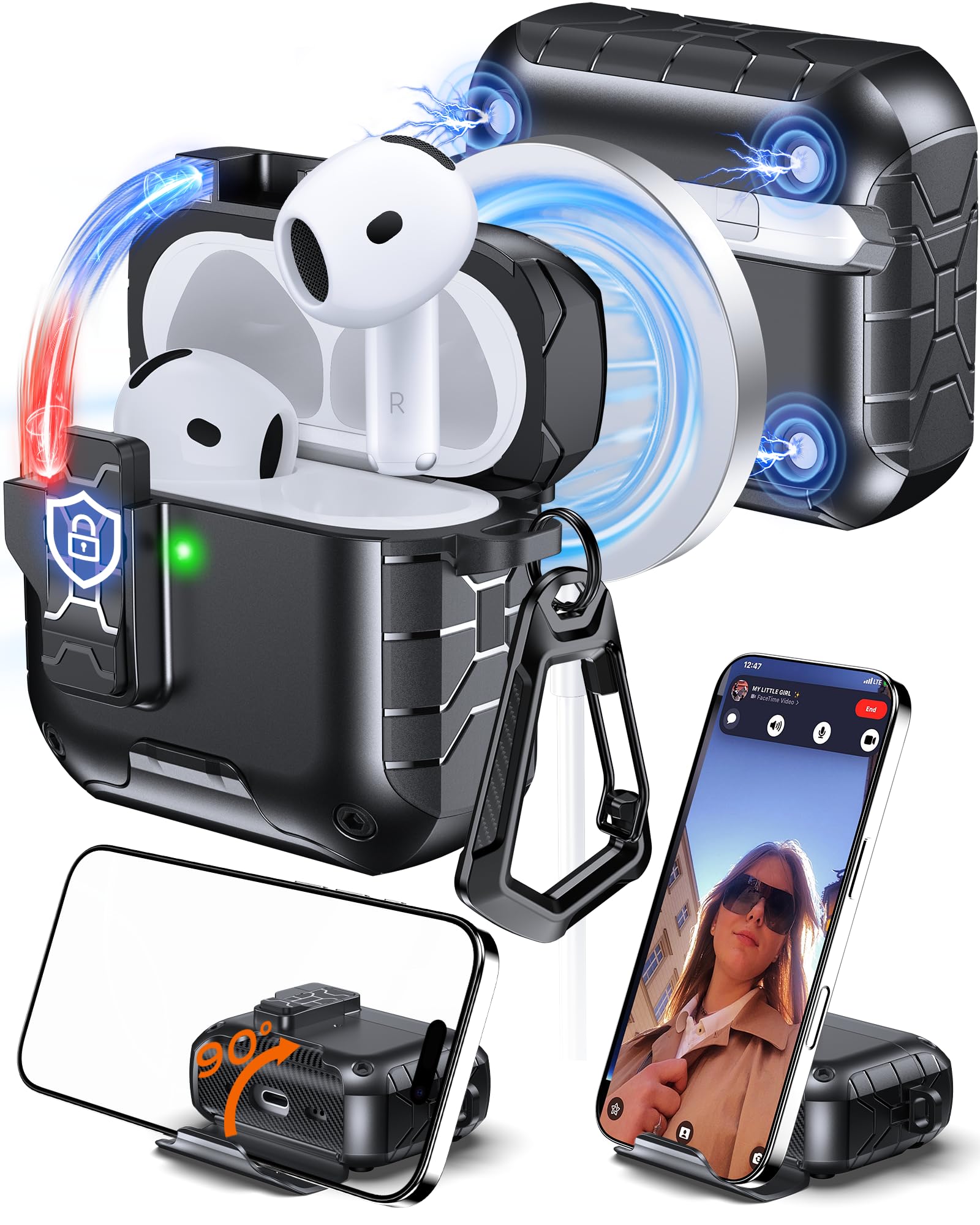 Amazon | Chicfun AirPods 4用ケース スタンド&カラビナキーホルダー